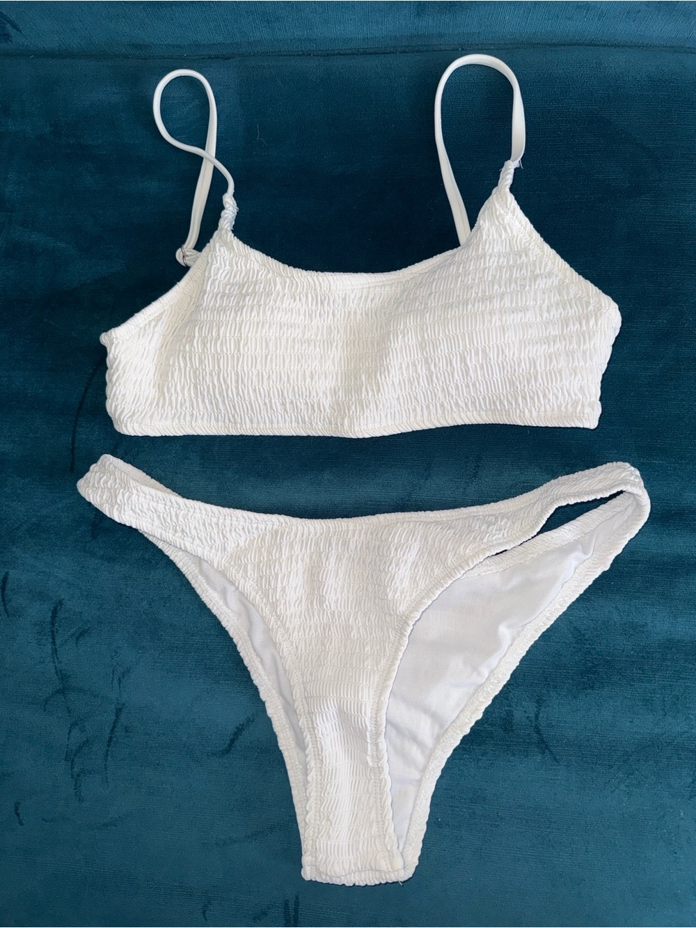 SHEIN White Textured Smocked Bikini Set - Women's Swim